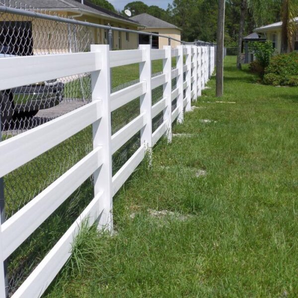 4 Rail Ranch Rail replacing chain link fence