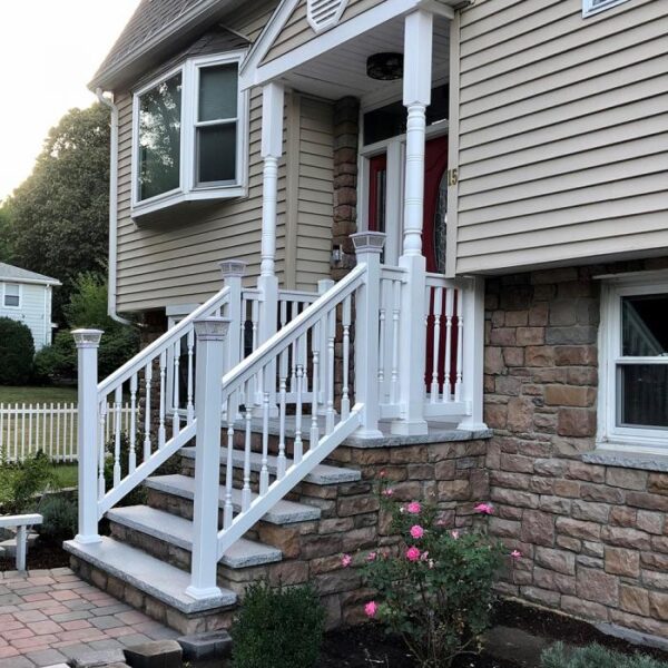 Ashington white vinyl railing on stone stairs