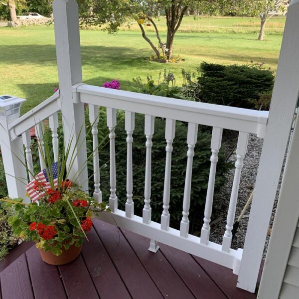 Ashington white vinyl railing with flower pot