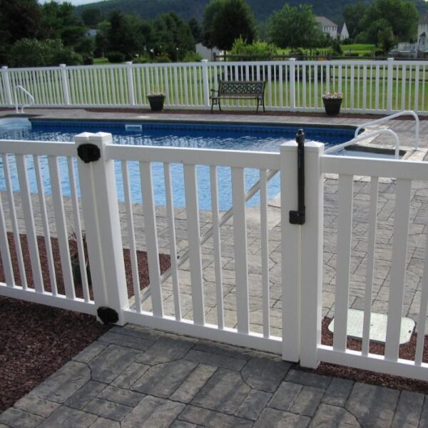 Cargill white vinyl pool fence gate alternate view