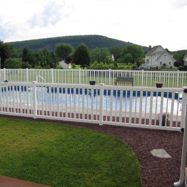 Cargill white vinyl pool fence side view