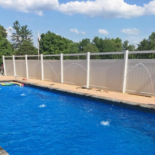 Townsend white vinyl privacy fence pool with jets