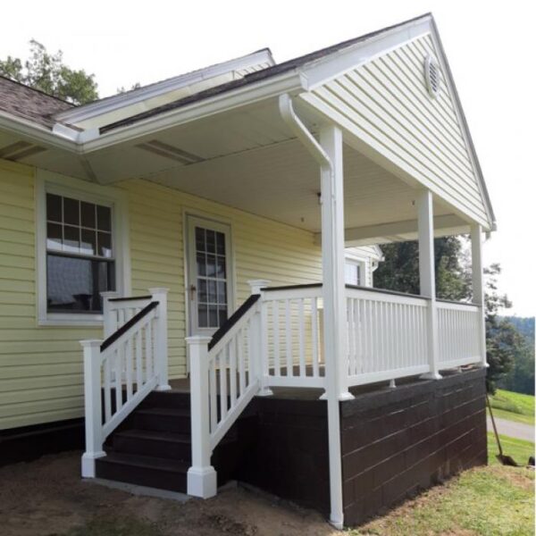 Bexley white vinyl railing porch alternate angle