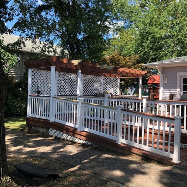 Bexley white vinyl railing on a slope