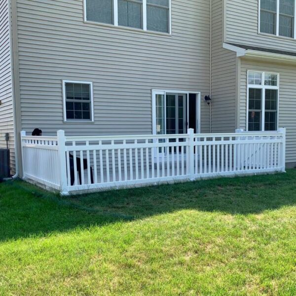 Dorset white vinyl railing on patio