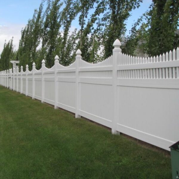 Turnbridge white vinyl privacy fence long view