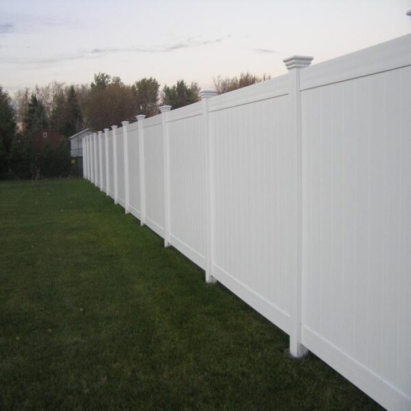 Wendell white vinyl privacy fence long view alternate