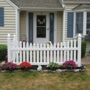 Rochdale white vinyl picket fence rabbit garden 2