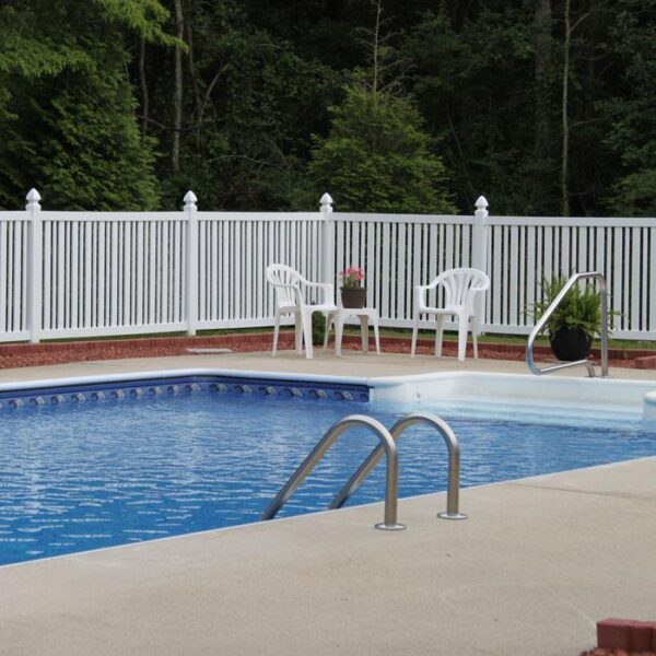 Austell white vinyl pool fence pool chairs