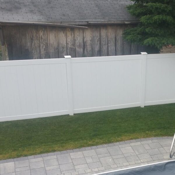 Ashforth white vinyl privacy fence high view