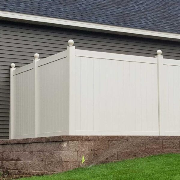 Ashforth white vinyl privacy fence elevated corner