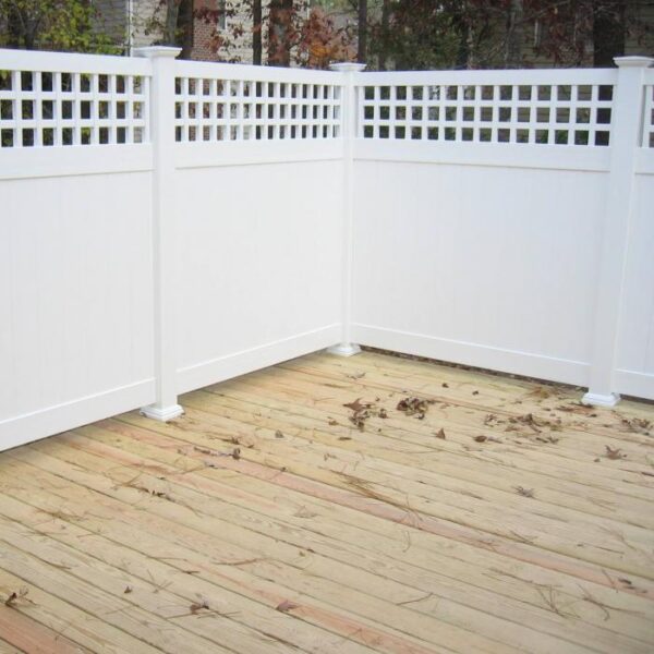 Briston white vinyl privacy fence corner on deck