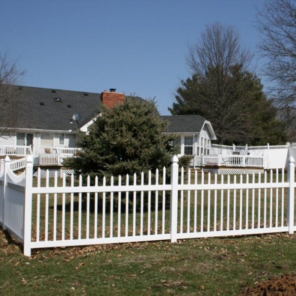 Stanley white vinyl picket fence around yard