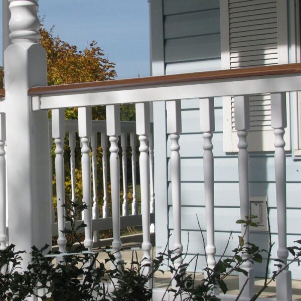 Hastings white vinyl railing with brown trim