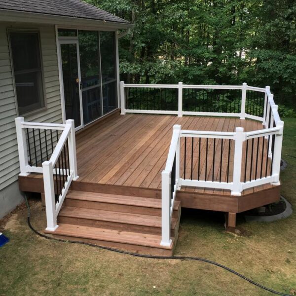 Kirklees White vinyl railing with small stair panel alternate angle