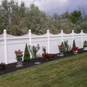 Edith white vinyl privacy fence flower garden